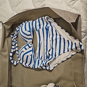 Cupshe high waisted Bikini blue and white striped